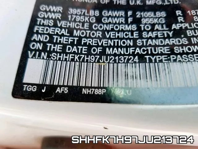 SHHFK7H97JU213724 фото 2
