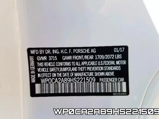 WP0CA2A89HS221509 фото 2