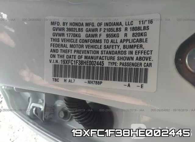 19XFC1F38HE002445 фото 10