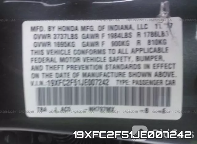 19XFC2F51JE007242 фото 10