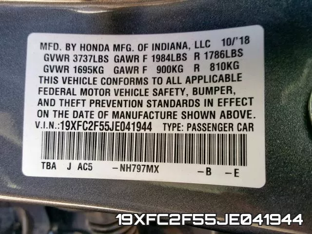 19XFC2F55JE041944 фото 2