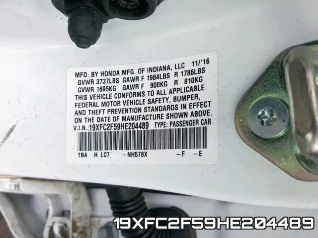19XFC2F59HE204489 фото 2