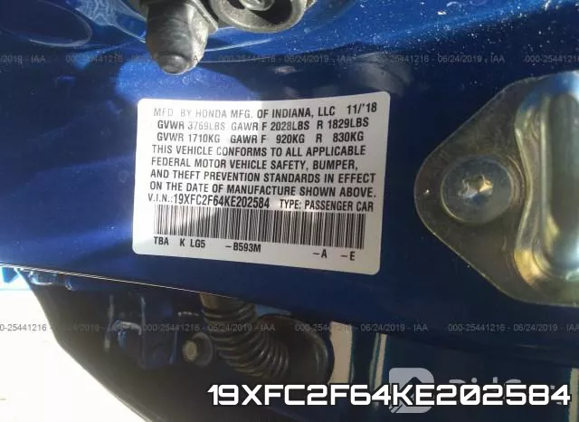 19XFC2F64KE202584 фото 10