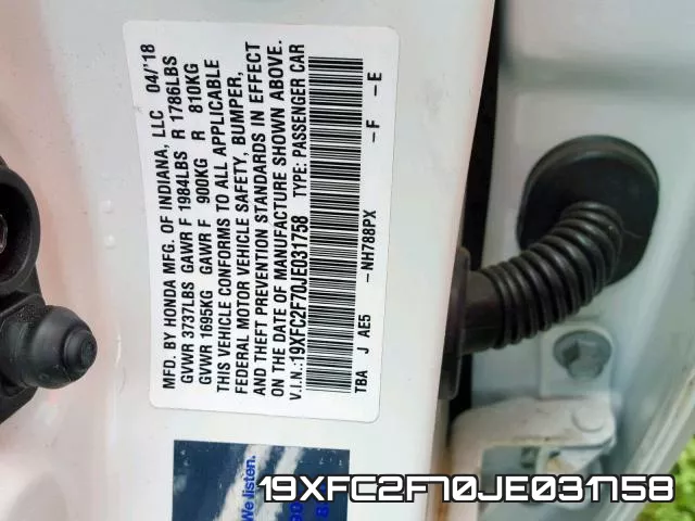 19XFC2F70JE031758 фото 2