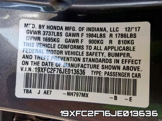 19XFC2F76JE013636 фото 2