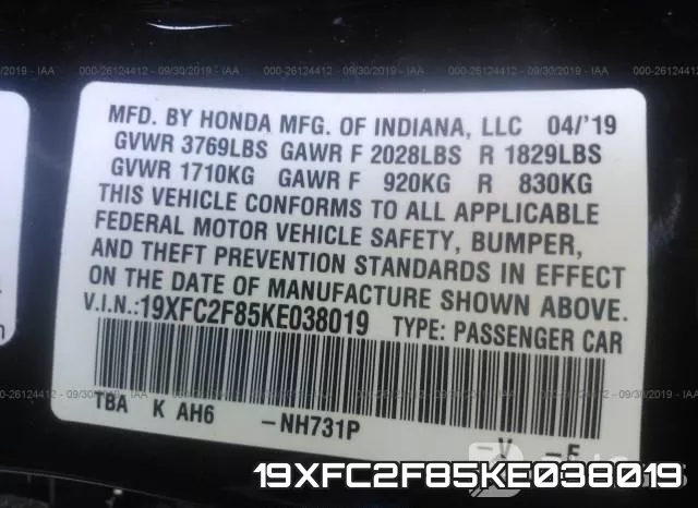 19XFC2F85KE038019 фото 10