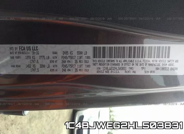 1C4BJWEG2HL503831 фото 10
