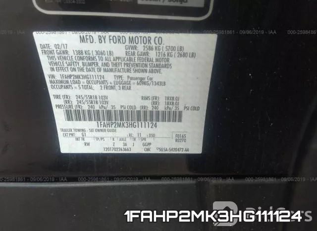 1FAHP2MK3HG111124 фото 10