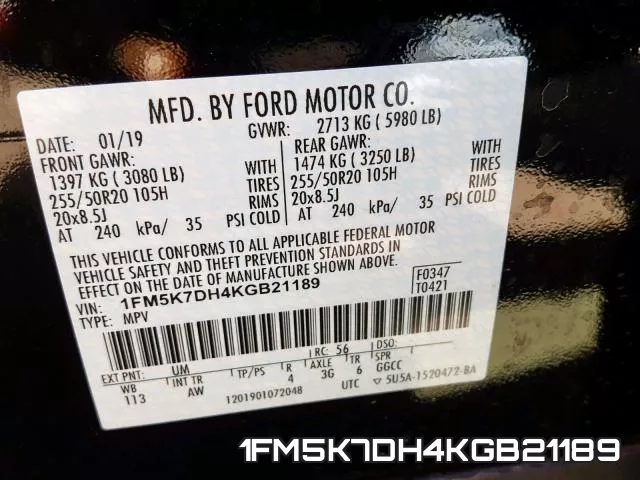 1FM5K7DH4KGB21189 фото 2