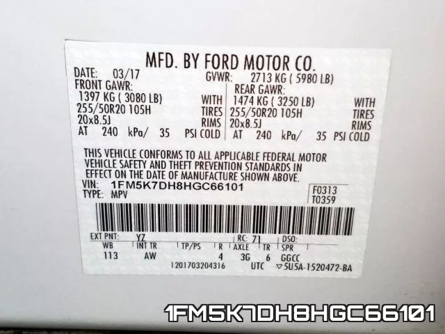 1FM5K7DH8HGC66101 фото 2