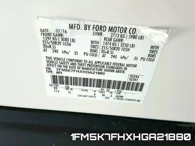 1FM5K7FHXHGA21880 фото 2