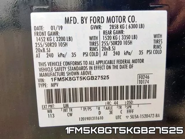 1FM5K8GT5KGB27525 фото 2