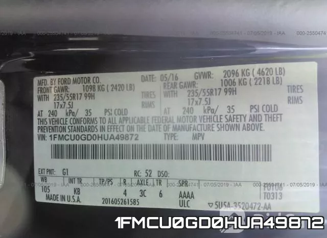 1FMCU0GD0HUA49872 фото 10
