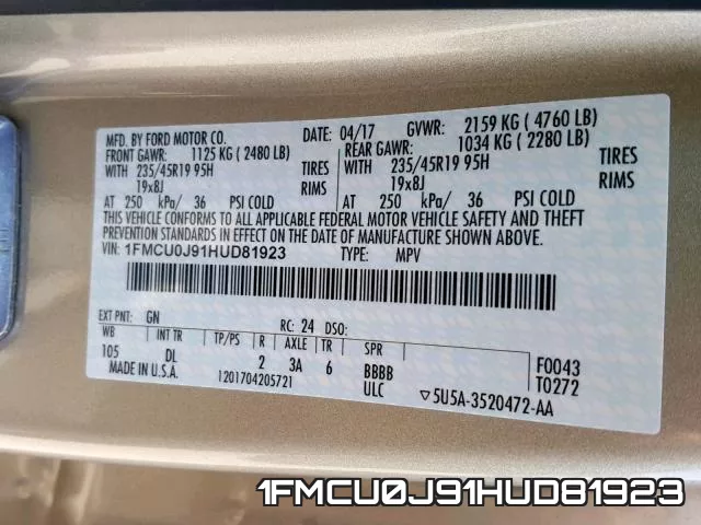 1FMCU0J91HUD81923 фото 2
