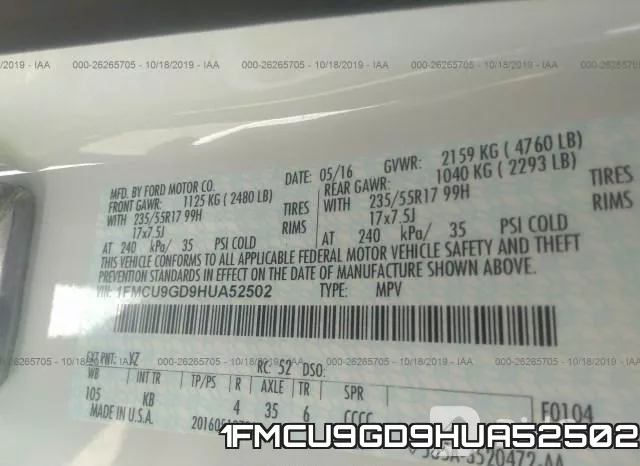 1FMCU9GD9HUA52502 фото 10