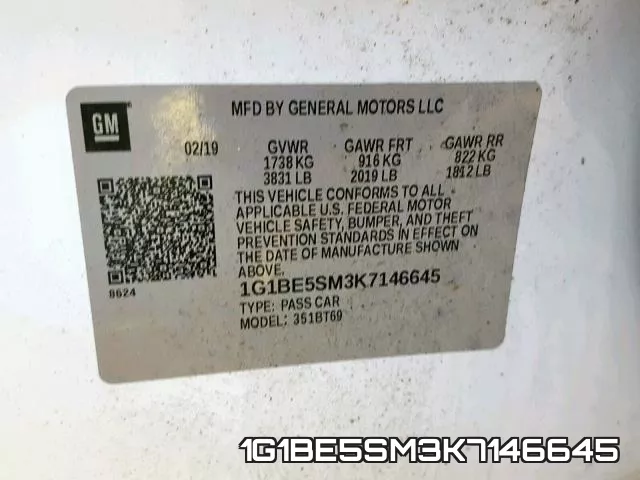 1G1BE5SM3K7146645 фото 2