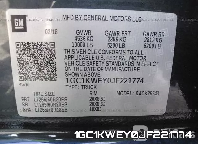 1GC1KWEY0JF221774 фото 10