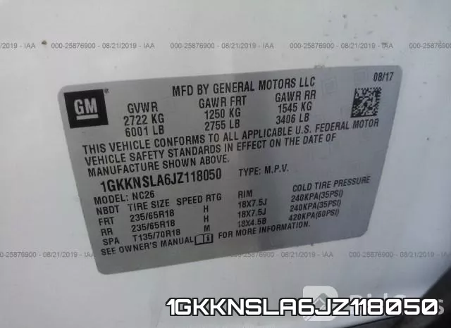 1GKKNSLA6JZ118050 фото 10