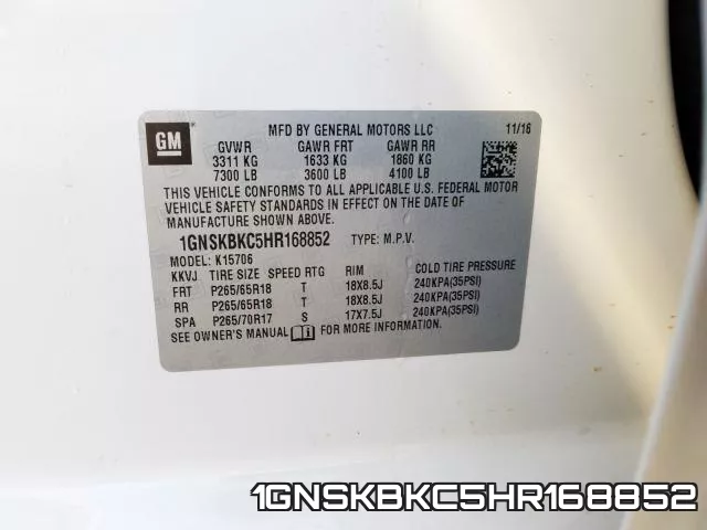 1GNSKBKC5HR168852 фото 2