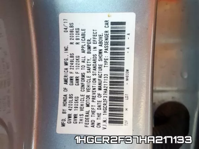 1HGCR2F37HA217133 фото 2