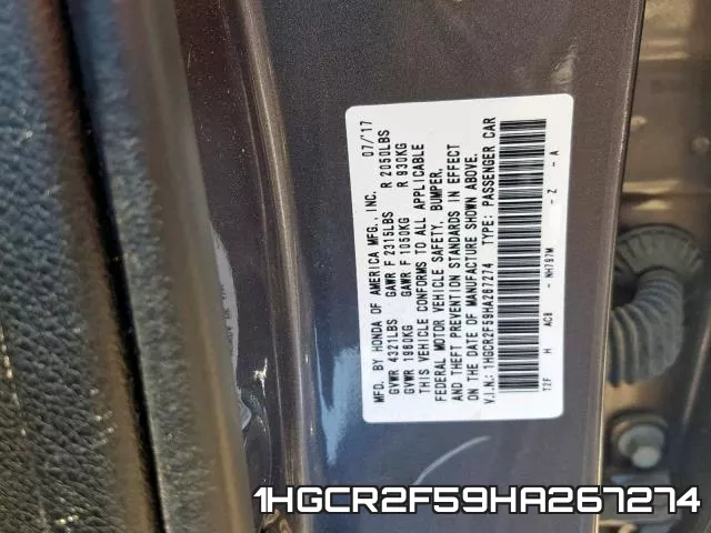 1HGCR2F59HA267274 фото 2