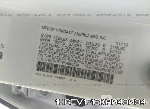 1HGCV1F16KA043034 фото 10