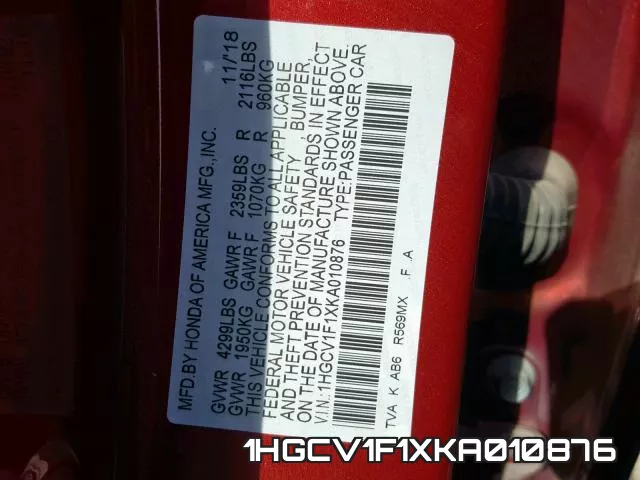 1HGCV1F1XKA010876 фото 2