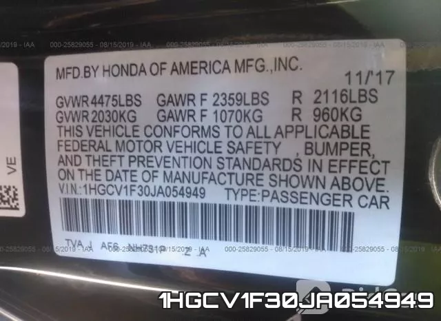 1HGCV1F30JA054949 фото 10