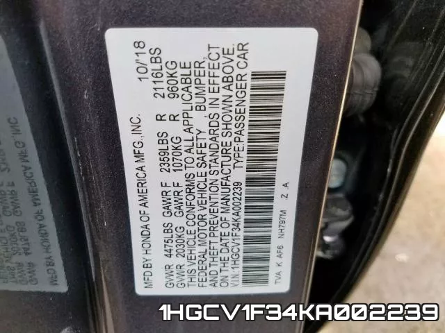 1HGCV1F34KA002239 фото 2