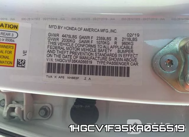 1HGCV1F35KA056519 фото 10