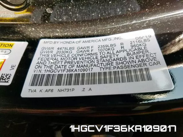 1HGCV1F36KA109017 фото 2