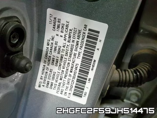 2HGFC2F59JH514475 фото 2