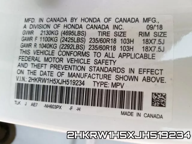2HKRW1H5XJH519234 фото 2