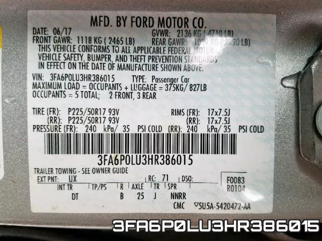 3FA6P0LU3HR386015 фото 2