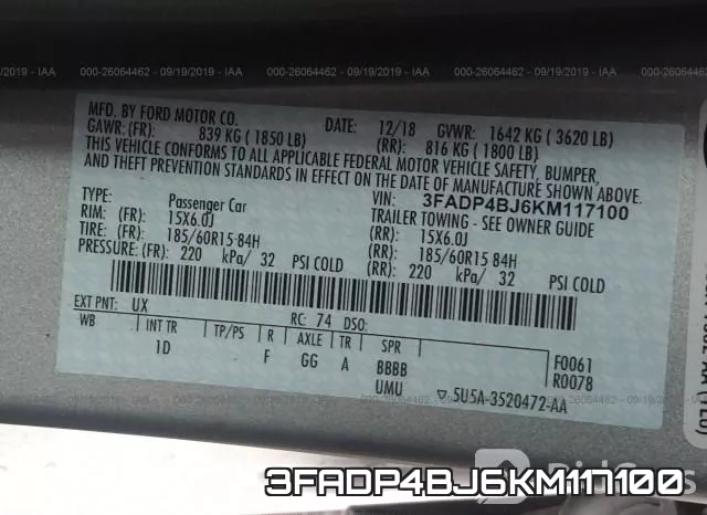 3FADP4BJ6KM117100 фото 10