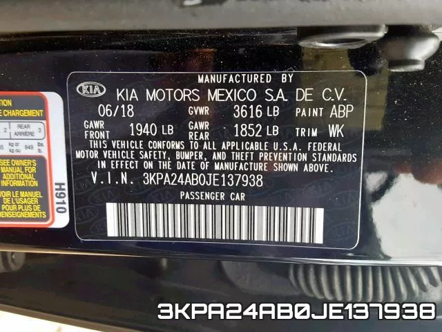 3KPA24AB0JE137938 фото 2