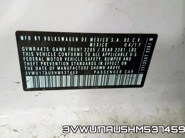 3VWU17AU5HM537459 фото 2
