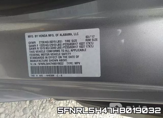 5FNRL5H47HB019032 фото 8