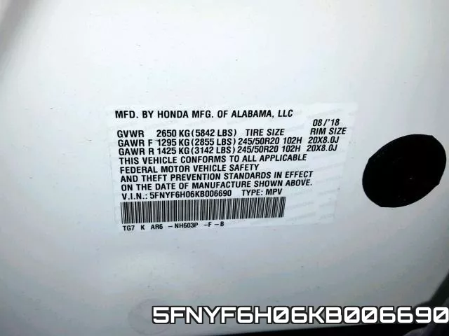 5FNYF6H06KB006690 фото 2