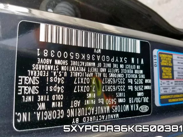 5XYPGDA36KG500381 фото 2