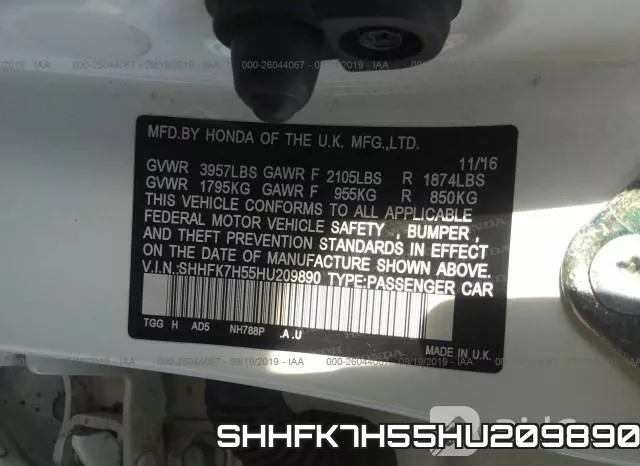 SHHFK7H55HU209890 фото 10