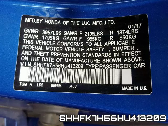 SHHFK7H56HU413209 фото 2