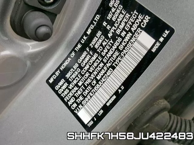 SHHFK7H58JU422483 фото 2