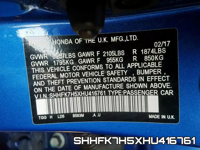 SHHFK7H5XHU416761 фото 2