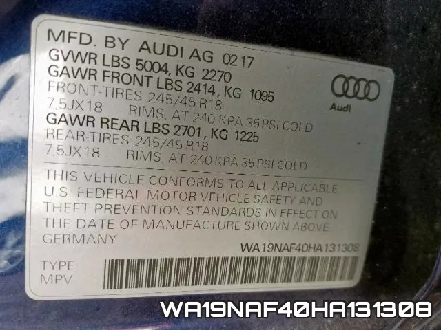 WA19NAF40HA131308 фото 2