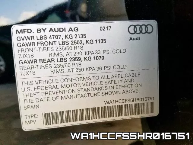 WA1HCCFS5HR016751 фото 2