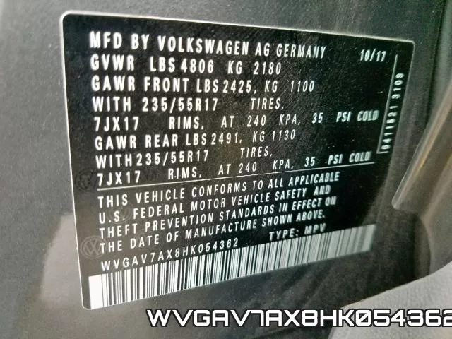 WVGAV7AX8HK054362 фото 2