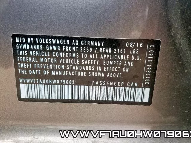 WVWVF7AU0HW079063 фото 2