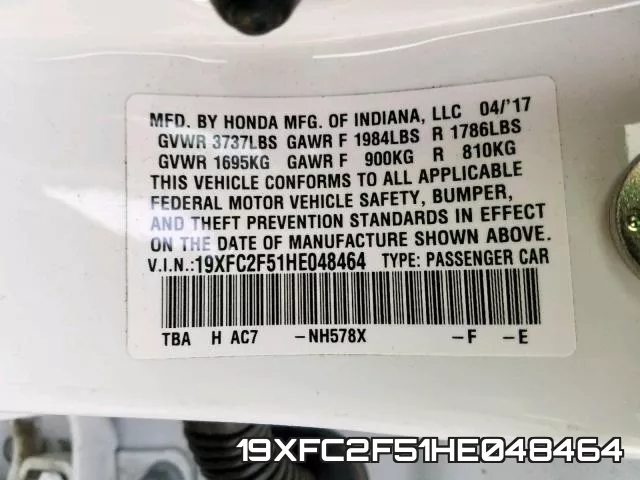19XFC2F51HE048464 фото 2