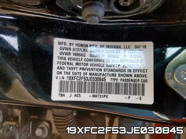 19XFC2F53JE030845 фото 2